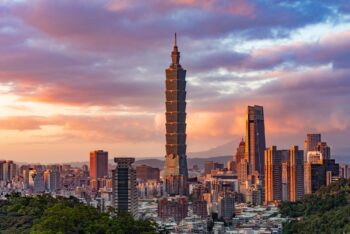Taipei City, Taiwan, at sunset.